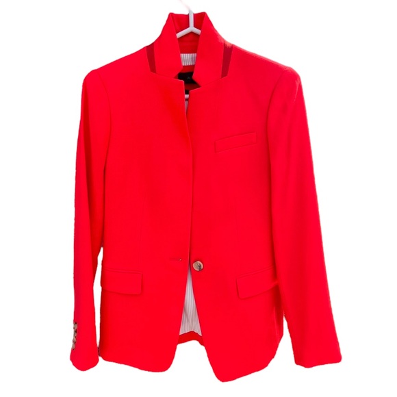 J.Crew Regent Blazer Jacket Bright Red Orange Wool Blend Size 2 B0323 New - Picture 8 of 16